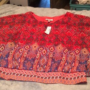 dressbarn Red and Blue Patterned Blouse